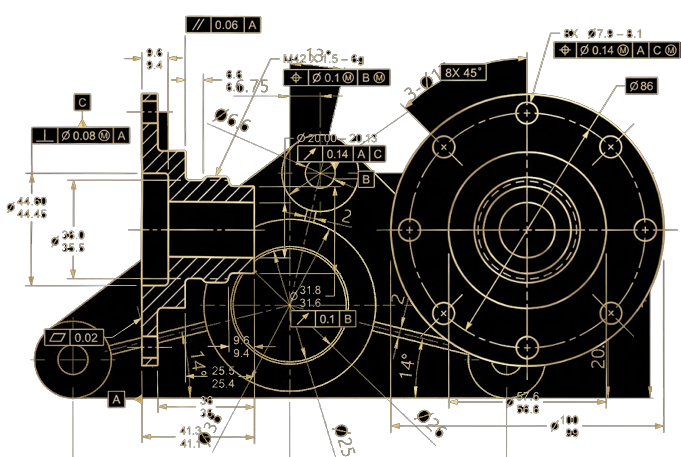 Technical drawing — isometric part with dimensions